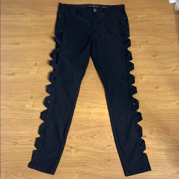 Black Stretch Pants With The Sides Cut Out Size M - Picture 1 of 7